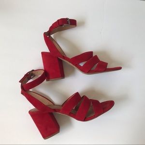 Madewell Maria Sandal Red Suede Ankle Strap Heels